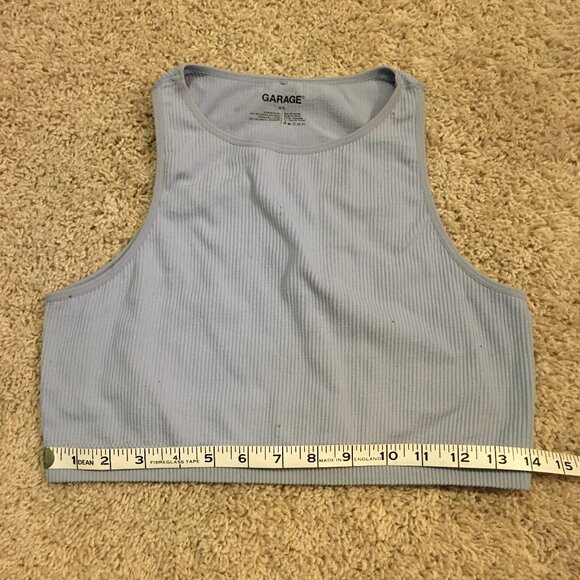 Garage Athletic High Neck Pale Blue Ribbed Cropped Bra Top - Picture 8 of 9